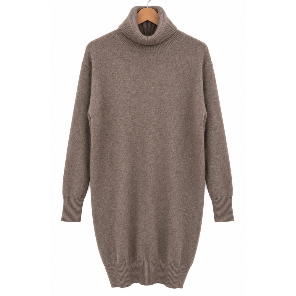 NAADAM Sweater Dress Women Large Brown 100% Cashmere Turtleneck Relaxed Designer